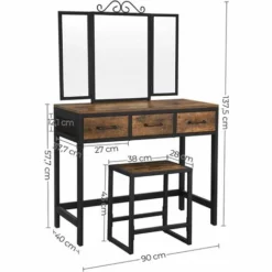 VASAGLE Ensemble De Table De Maquillage, Coiffeuse Avec Tabouret, Miroir Triple, 3 Tiroirs, Cadre En Acier, Style Industriel, Marron Rustique Et Noir Par SONGMICS RVT02BX - Marron Rustique Et Noir 11 VASAGLE Ensemble De Table De Maquillage, Coiffeuse Avec Tabouret, Miroir Triple, 3 Tiroirs, Cadre En Acier, Style Industriel, Marron Rustique Et Noir Par SONGMICS RVT02BX - Marron Rustique Et Noir -SONGMICS Soldes 25560253 5