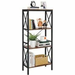 VASAGLE Bibliothèque, Étagère Sur Pieds, Meuble Cuisine, Avec 4 Niveaux Ouverts, Pour Couloir, Cuisine, Bureau, Cadre En Acier Stable, Style Industriel, Marron Rustique Et Noir Par SONGMICS LLS030B01 - Marron Rustique Et Noir