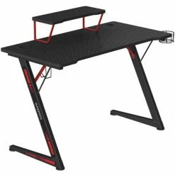 SONGMICS Table De Jeu, Bureau, Avec Support Pour Moniteur, Porte-gobelet, Support Pour écouteurs, Multifonction, Cadre En Acier En Z, Montage Facile, Noir Et Rouge LGD001B01 - Noir Et Rouge