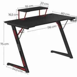 SONGMICS Table De Jeu, Bureau, Avec Support Pour Moniteur, Porte-gobelet, Support Pour écouteurs, Multifonction, Cadre En Acier En Z, Montage Facile, Noir Et Rouge LGD001B01 - Noir Et Rouge -SONGMICS Soldes 25890661 5