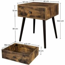 VASAGLE Table De Chevet, Table De Nuit, Table D'appoint, Bout De Canapé, Avec Tiroir, Pieds Inclinés, Style Industriel, Marron Rustique Par SONGMICS LET176B01 - Marron Rustique -SONGMICS Soldes 25990589 5