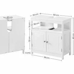 VASAGLE Meuble Sous Lavabo, Meuble De Salle De Bain, Placard De Rangement, Avec 2 Portes, Compartiment Ouvert, 60 X 30 X 60 Cm, Style Nordique Scandinave, Blanc Mat Par SONGMICS BBC301W01 - Blanc Mat -SONGMICS Soldes 26112566 5