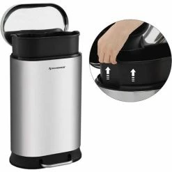 Poubelle à Pédale 30L, En Acier Inoxydable, Avec Seau Intérieur Et Couvercle En Plastique, Fermeture Douce, Anti-trace De Doigt, Pour Cuisine, Salon, Bureau, Argenté Par SONGMICS LTB004E01 - Argenté -SONGMICS Soldes 26112577 3