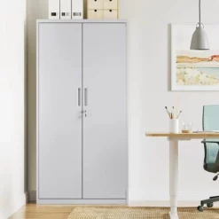 SONGMICS Armoire De Rangement En Acier, Placardde Bureau à 5 Niveaux, Double Porte, Meuble De Rangement, Pour Garage, Bureau,robuste, Gris OMC015G01 - Gris