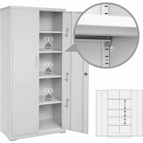 SONGMICS Armoire De Rangement En Acier, Placardde Bureau à 5 Niveaux, Double Porte, Meuble De Rangement, Pour Garage, Bureau,robuste, Gris OMC015G01 - Gris 6 SONGMICS Armoire De Rangement En Acier, Placardde Bureau à 5 Niveaux, Double Porte, Meuble De Rangement, Pour Garage, Bureau,robuste, Gris OMC015G01 - Gris – Image 4