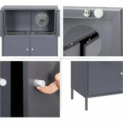 SONGMICS Armoire De Rangement à 3 Niveaux En Métal, Multifonctionnel, Double Battant Par Compartiment, Pour Bureau, Salle D’étude, 65 X 36 X 105,2 Cm, Charge Max Par Étagère: 15 Kg, Gris OMC06GB - Gris -SONGMICS Soldes 26478763 3