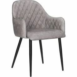 SONGMICS Chaise De Salle à Manger, Fauteuil, Siège Moderne Rembourrée, Avec Dossier, Revêtement En PU Vintage, Charge 110 Kg, Pour Salle à Manger, Salon, Chambre, Gris LDC085G01 - Gris