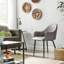 SONGMICS Chaise De Salle à Manger, Fauteuil, Siège Moderne Rembourrée, Avec Dossier, Revêtement En PU Vintage, Charge 110 Kg, Pour Salle à Manger, Salon, Chambre, Gris LDC085G01 - Gris -SONGMICS Soldes 26850448 3