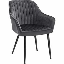 SONGMICS Chaise De Salle à Manger, Fauteuil, Siège Rembourrée, Avec Accoudoirs, Largeur D’assise 49 Cm, Pieds En Métal, Revêtement En Velours, Charge 110 Kg, Pour Salon, Chambre, Gris LDC087G01 - Gris