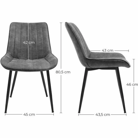 SONGMICS Chaise De Salle à Manger, Lot De 2, Fauteuil, Siège Rembourrée, Avec Dossier, Tissu Imitation Daim, Pieds En Métal, Charge 110 Kg, Pour Salle à Manger, Salon, Chambre, Gris LDC090G01 - Gris 7 SONGMICS Chaise De Salle à Manger, Lot De 2, Fauteuil, Siège Rembourrée, Avec Dossier, Tissu Imitation Daim, Pieds En Métal, Charge 110 Kg, Pour Salle à Manger, Salon, Chambre, Gris LDC090G01 - Gris – Image 5