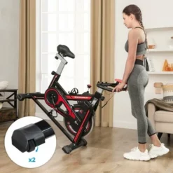 SONGMICS Vélo D'appartement, Appareil Cyclisme D'intérieur, Fitness Et Exercice à La Maison, En Salle, Avec Siège Et Guidon Réglable, Résistance, Capteur Pouls, Pédales, Noir Et Rouge SEB617R01 - Noir Et Rouge -SONGMICS Soldes 27122125 3