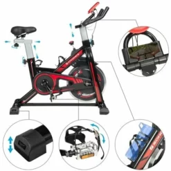 SONGMICS Vélo D'appartement, Appareil Cyclisme D'intérieur, Fitness Et Exercice à La Maison, En Salle, Avec Siège Et Guidon Réglable, Résistance, Capteur Pouls, Pédales, Noir Et Rouge SEB617R01 - Noir Et Rouge -SONGMICS Soldes 27122125 4