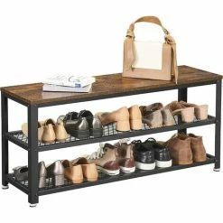 VASAGLE Banc à Chaussures, Étagère De Rangement à 2 Niveaux, Organisateur, à Chaussures, 100 X 30 X 45 Cm, Pour Entrée, Salon, Cadre En Acier, Style Industriel, Marron Rustique Et Noir Par SONGMICS LBS078B01 - Marron Rustique Et Noir