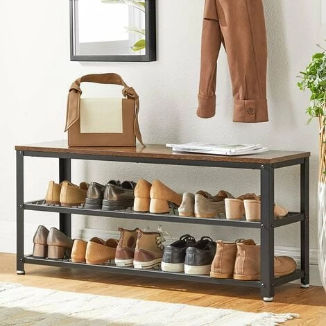 VASAGLE Banc à Chaussures, Étagère De Rangement à 2 Niveaux, Organisateur, à Chaussures, 100 X 30 X 45 Cm, Pour Entrée, Salon, Cadre En Acier, Style Industriel, Marron Rustique Et Noir Par SONGMICS LBS078B01 - Marron Rustique Et Noir 5 VASAGLE Banc à Chaussures, Étagère De Rangement à 2 Niveaux, Organisateur, à Chaussures, 100 X 30 X 45 Cm, Pour Entrée, Salon, Cadre En Acier, Style Industriel, Marron Rustique Et Noir Par SONGMICS LBS078B01 - Marron Rustique Et Noir – Image 3