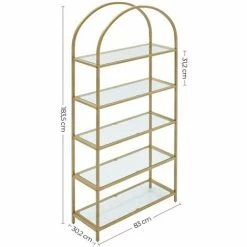 VASAGLE Étagère De Rangement à 5 étagères, En Verre Trempé, Bibliothèque, Avec Dessus Arqué, Cadre En Acier Robuste, Pour Salon, Chambre, Bureau, Doré Par SONGMICS LGT050A01 - Doré -SONGMICS Soldes 27421885 5
