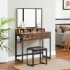 VASAGLE Ensemble De Coiffeuse, Table De Toilette Avec Tabouret Rembourré, Avec Miroir Triple, 3 Tiroirs, Porte-sèche-cheveux, Pot, Style Industriel, Marron Rustique Et Noir Par SONGMICS RVT004B01 - Marron Rustique Et Noir -SONGMICS Soldes 27488323 1