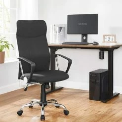 SONGMICS Fauteuil De Bureau, Chaise Ergonomique, Siège Rembourré Pivotant, En Tissu, Hauteur Réglable, Mécanisme Basculent, Charge 120 Kg, Noir OBN034B01