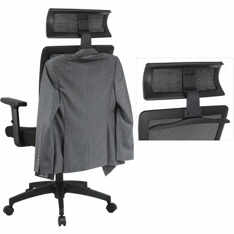 SONGMICS Fauteuil De Bureau En Toile, Chaise Ergonomique, Siège Pivotant, Avec Cintre Pour Manteau, Dossier Inclinable Jusqu'à 110°, Hauteur Réglable, Noir OBN057B02 - Noir 4 SONGMICS Fauteuil De Bureau En Toile, Chaise Ergonomique, Siège Pivotant, Avec Cintre Pour Manteau, Dossier Inclinable Jusqu'à 110°, Hauteur Réglable, Noir OBN057B02 - Noir – Image 2