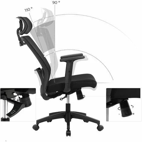 SONGMICS Fauteuil De Bureau En Toile, Chaise Ergonomique, Siège Pivotant, Avec Cintre Pour Manteau, Dossier Inclinable Jusqu'à 110°, Hauteur Réglable, Noir OBN057B02 - Noir 5 SONGMICS Fauteuil De Bureau En Toile, Chaise Ergonomique, Siège Pivotant, Avec Cintre Pour Manteau, Dossier Inclinable Jusqu'à 110°, Hauteur Réglable, Noir OBN057B02 - Noir – Image 3