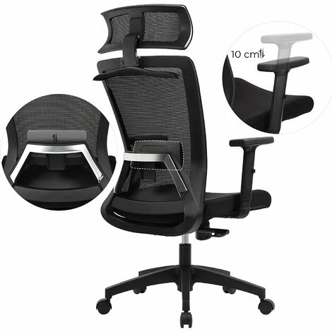 SONGMICS Fauteuil De Bureau En Toile, Chaise Ergonomique, Siège Pivotant, Avec Cintre Pour Manteau, Dossier Inclinable Jusqu'à 110°, Hauteur Réglable, Noir OBN057B02 - Noir 6 SONGMICS Fauteuil De Bureau En Toile, Chaise Ergonomique, Siège Pivotant, Avec Cintre Pour Manteau, Dossier Inclinable Jusqu'à 110°, Hauteur Réglable, Noir OBN057B02 - Noir – Image 4