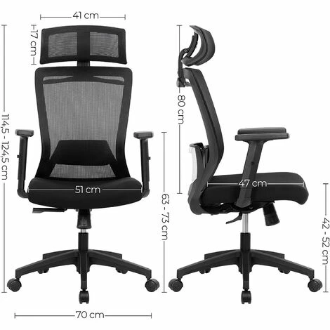 SONGMICS Fauteuil De Bureau En Toile, Chaise Ergonomique, Siège Pivotant, Avec Cintre Pour Manteau, Dossier Inclinable Jusqu'à 110°, Hauteur Réglable, Noir OBN057B02 - Noir 7 SONGMICS Fauteuil De Bureau En Toile, Chaise Ergonomique, Siège Pivotant, Avec Cintre Pour Manteau, Dossier Inclinable Jusqu'à 110°, Hauteur Réglable, Noir OBN057B02 - Noir – Image 5