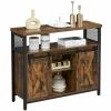 VASAGLE Buffet De Salle à Manger, Placard De Cuisine, Meuble De Rangement, Armoire, Portes De Grange Coulissantes, étagère Réglable, Style Industriel, Pour Salon, Marron Rustique Et Noir Par SONGMICS LSC092B01 - Marron Rustique Et Noir -SONGMICS Soldes 28067290 1