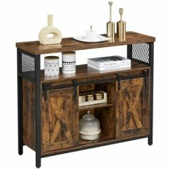 VASAGLE Buffet De Salle à Manger, Placard De Cuisine, Meuble De Rangement, Armoire, Portes De Grange Coulissantes, étagère Réglable, Style Industriel, Pour Salon, Marron Rustique Et Noir Par SONGMICS LSC092B01 - Marron Rustique Et Noir