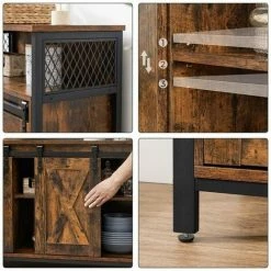 VASAGLE Buffet De Salle à Manger, Placard De Cuisine, Meuble De Rangement, Armoire, Portes De Grange Coulissantes, étagère Réglable, Style Industriel, Pour Salon, Marron Rustique Et Noir Par SONGMICS LSC092B01 - Marron Rustique Et Noir -SONGMICS Soldes 28067290 5