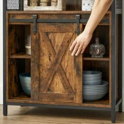 VASAGLE Meuble De Rangement, Buffet, Avec Porte De Grange Coulissante, Compartiment Ouvert, étagère Réglable, Style Industriel, Pour Entrée, Salon, Cuisine, Bureau, Marron Rustique Et Noir Par SONGMICS LSC089B01 - Marron Rustique Et Noir -SONGMICS Soldes 28067297 4