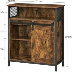 VASAGLE Meuble De Rangement, Buffet, Avec Porte De Grange Coulissante, Compartiment Ouvert, étagère Réglable, Style Industriel, Pour Entrée, Salon, Cuisine, Bureau, Marron Rustique Et Noir Par SONGMICS LSC089B01 - Marron Rustique Et Noir -SONGMICS Soldes 28067297 5