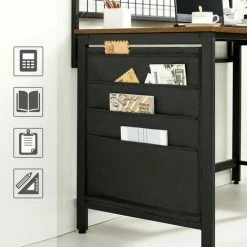 SONGMICS VASAGLE Bureau Avec Panneau Grillagé, Table D’ordinateur, Table Informatique, Avec Pochettes De Rangement En Tissu, Pour Photos, Papeterie, Style Industriel, Marron Rustique Et Noir LWD053B01 - Marron Rustique Et Noir -SONGMICS Soldes 28184469 3