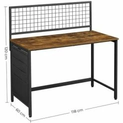 SONGMICS VASAGLE Bureau Avec Panneau Grillagé, Table D’ordinateur, Table Informatique, Avec Pochettes De Rangement En Tissu, Pour Photos, Papeterie, Style Industriel, Marron Rustique Et Noir LWD053B01 - Marron Rustique Et Noir -SONGMICS Soldes 28184469 5