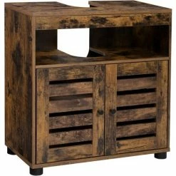 SONGMICS VASAGLE Meuble Sous Lavabo, Meuble De Salle De Bain, Placard De Rangement, 60 X 30 X 63 Cm, Avec 2 Portes Persiennes, Planche Réglable, Brun Rustique BBK04BX - Marron Rustique