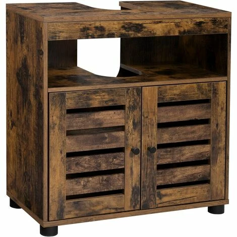 SONGMICS VASAGLE Meuble Sous Lavabo, Meuble De Salle De Bain, Placard De Rangement, 60 X 30 X 63 Cm, Avec 2 Portes Persiennes, Planche Réglable, Brun Rustique BBK04BX - Marron Rustique 3 SONGMICS VASAGLE Meuble Sous Lavabo, Meuble De Salle De Bain, Placard De Rangement, 60 X 30 X 63 Cm, Avec 2 Portes Persiennes, Planche Réglable, Brun Rustique BBK04BX - Marron Rustique