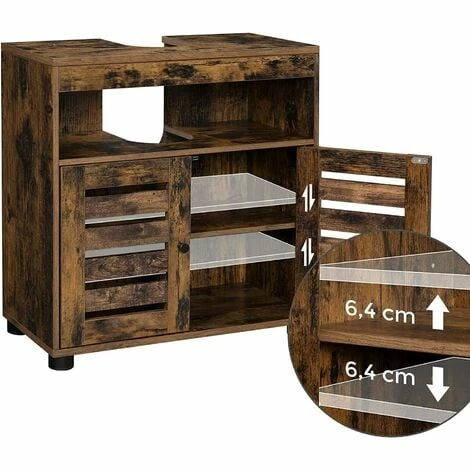 SONGMICS VASAGLE Meuble Sous Lavabo, Meuble De Salle De Bain, Placard De Rangement, 60 X 30 X 63 Cm, Avec 2 Portes Persiennes, Planche Réglable, Brun Rustique BBK04BX - Marron Rustique 6 SONGMICS VASAGLE Meuble Sous Lavabo, Meuble De Salle De Bain, Placard De Rangement, 60 X 30 X 63 Cm, Avec 2 Portes Persiennes, Planche Réglable, Brun Rustique BBK04BX - Marron Rustique – Image 4
