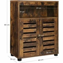 SONGMICS VASAGLE Meuble De Salle De Bain, Meuble De Rangement, Placard 4 Niveaux, Étagère Rustique Chic, 60 X 30 X 80 Cm, Avec Portes Persiennes, Compartiments, Planche Réglable, Marron Rustique BBK44BX - Marron Rustique -SONGMICS Soldes 28260502 5