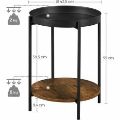 VASAGLE Table D'appoint à 2 Niveaux, Bout De Canapé Avec Dessus Amovible, Table De Chevet, Ronde, Cadre En Acier, Pour Salon, Chambre, Marron Rustique Et Noir Par SONGMICS LET221B01 - Marron Rustique Et Noir -SONGMICS Soldes 28292270 5