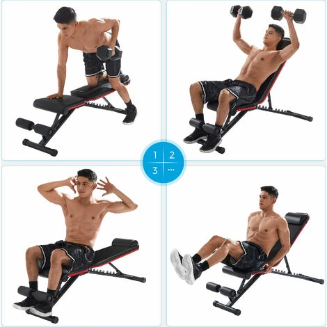 SONGMICS Banc De Musculation Réglable Et Pliable, Pour L'entraînement à Domicile, Dossier Et Siège Réglable, Sans Montage, Avec 1 Coussin, Exercices D'haltères, Noir Et Rouge SWB803R01 - Noir Et Rouge 4 SONGMICS Banc De Musculation Réglable Et Pliable, Pour L'entraînement à Domicile, Dossier Et Siège Réglable, Sans Montage, Avec 1 Coussin, Exercices D'haltères, Noir Et Rouge SWB803R01 - Noir Et Rouge – Image 2
