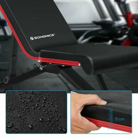 SONGMICS Banc De Musculation Réglable Et Pliable, Pour L'entraînement à Domicile, Dossier Et Siège Réglable, Sans Montage, Avec 1 Coussin, Exercices D'haltères, Noir Et Rouge SWB803R01 - Noir Et Rouge 5 SONGMICS Banc De Musculation Réglable Et Pliable, Pour L'entraînement à Domicile, Dossier Et Siège Réglable, Sans Montage, Avec 1 Coussin, Exercices D'haltères, Noir Et Rouge SWB803R01 - Noir Et Rouge – Image 3