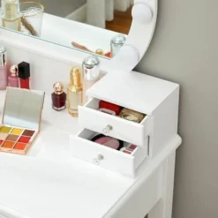 VASAGLE Coiffeuse Avec Miroir, 10 Ampoules à Intensité Réglable, Table De Maquillage Moderne Avec Tabouret Rembourré Et 5 Tiroirs, 70 X 40 X 134 Cm, Ensemble De Coiffeuse, Idée Cadeau, Blanc Par SONGMICS RDT151W01 - Blanc -SONGMICS Soldes 28555280 4