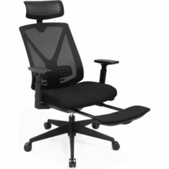 SONGMICS Fauteuil De Bureau En Toile, Chaise Ergonomique, Siège, Avec Support Lombaire, Repose-pieds, Appui-tête, Accoudoirs, Hauteur Réglable, Mécanisme Basculant, Charge 150 Kg, Noir OBN61BKV1 - Noir