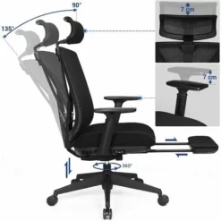 SONGMICS Fauteuil De Bureau En Toile, Chaise Ergonomique, Siège, Avec Support Lombaire, Repose-pieds, Appui-tête, Accoudoirs, Hauteur Réglable, Mécanisme Basculant, Charge 150 Kg, Noir OBN61BKV1 - Noir -SONGMICS Soldes 28856094 4
