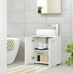 SONGMICS VASAGLE Meuble Sous Lavabo, Placard Sous-Vasque De Salle De Bain Avec Double Porte, étagère Réglable, Pieds Stables, 60 X 30 X 63 Cm, Blanc BBK110W01 - Blanc -SONGMICS Soldes 29032351 3