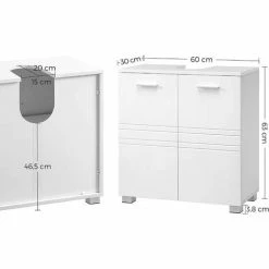 SONGMICS VASAGLE Meuble Sous Lavabo, Placard Sous-Vasque De Salle De Bain Avec Double Porte, étagère Réglable, Pieds Stables, 60 X 30 X 63 Cm, Blanc BBK110W01 - Blanc -SONGMICS Soldes 29032351 5