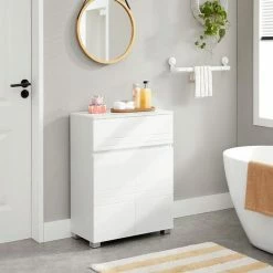 SONGMICS VASAGLE Meuble De Salle De Bain Sur Pied, Meuble De Rangement Avec Tiroir, Armoire à Double Porte, étagère Réglable, Pour Entrée, Couloir, 60 X 30 X 80 Cm, Blanc BBK140W01 - Blanc -SONGMICS Soldes 29032360 3