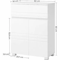SONGMICS VASAGLE Meuble De Salle De Bain Sur Pied, Meuble De Rangement Avec Tiroir, Armoire à Double Porte, étagère Réglable, Pour Entrée, Couloir, 60 X 30 X 80 Cm, Blanc BBK140W01 - Blanc -SONGMICS Soldes 29032360 5