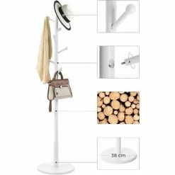 SONGMICS VASAGLE Portemanteau, Portant à Vêtements Avec 7 Crochets Arrondis, Support Sur Pieds En Forme D’Arbre, Pour Manteaux, Chapeaux, Sacs, Pour Entrée, Salon, Blanc RCR07WT - Blanc -SONGMICS Soldes 29085973 4