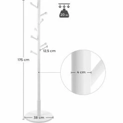 SONGMICS VASAGLE Portemanteau, Portant à Vêtements Avec 7 Crochets Arrondis, Support Sur Pieds En Forme D’Arbre, Pour Manteaux, Chapeaux, Sacs, Pour Entrée, Salon, Blanc RCR07WT - Blanc -SONGMICS Soldes 29085973 5