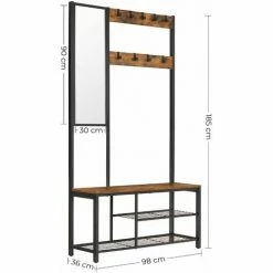 VASAGLE Portemanteau, Vestiaire, Meuble D’entrée, Avec Crochets, Miroir, étagères, Banc, Hauteur 185 Cm, Pour Salon, Cadre En Acier, Montage Facile, Style Industriel, Marron Rustique Et Noir Par SONGMICS HSR050B01 - Marron Rustique Et Noir -SONGMICS Soldes 29085977 5