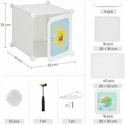 SONGMICS Armoire Modulable, Placard De Rangement Portable, Organisateur Vêtements Enfant, Avec 16 Cubes, 4 Rails Suspendus, 123 X 41 X 123 Cm, Blanc LPC905W01 - Blanc -SONGMICS Soldes 29107549 4